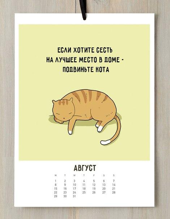 прикольный кошачий календарь на 2016 год август